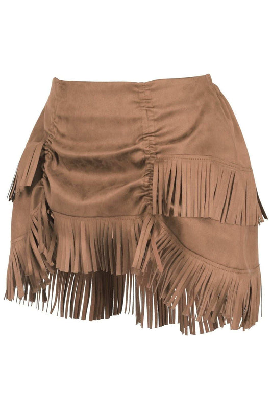 Daisy Corsets Tan Suede Ruched Bustle Skirt w/Fringe - Daisy Corsets - Flyclothing LLC