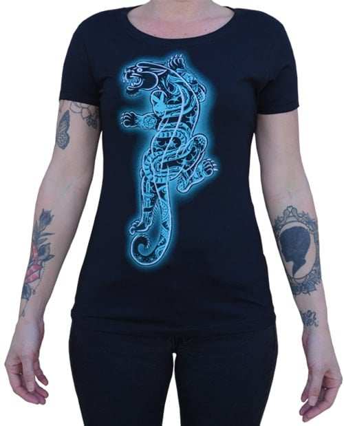 Black Market Art Company Tattooed Panther Women's Loose Neck T-Shirt - Black Market Art Company - Flyclothing LLC