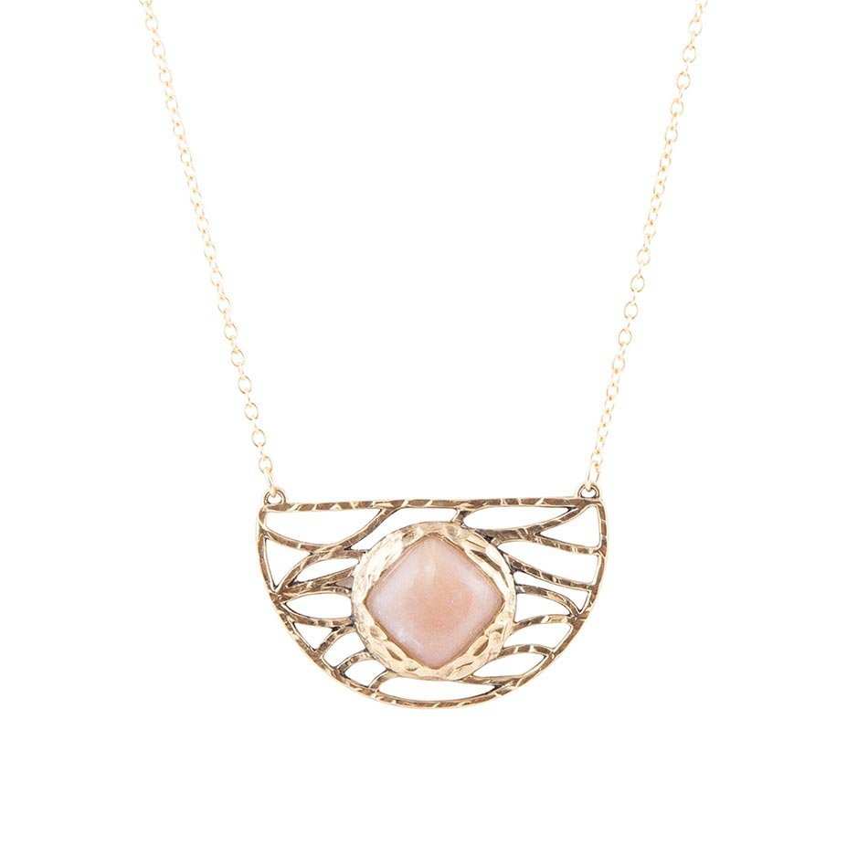 Terra Pink Peach Moonstone and Golden Bronze Necklace - Barse Jewelry - Flyclothing LLC