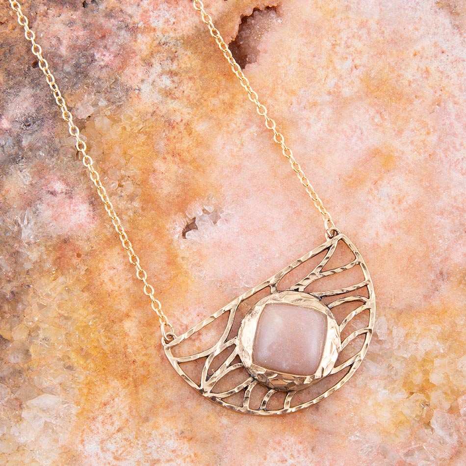 Terra Pink Peach Moonstone and Golden Bronze Necklace - Barse Jewelry - Flyclothing LLC