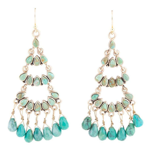 Triple the Blue Turquoise Golden Chandelier Earrings - Barse Jewelry - Flyclothing LLC
