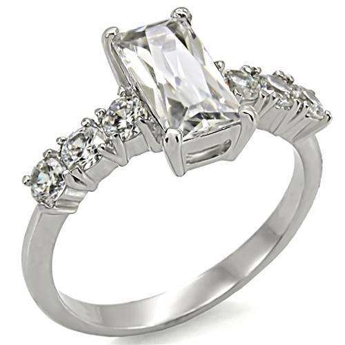 TK002 - High polished (no plating) Stainless Steel Ring with AAA Grade CZ in Clear - Alamode - Flyclothing LLC