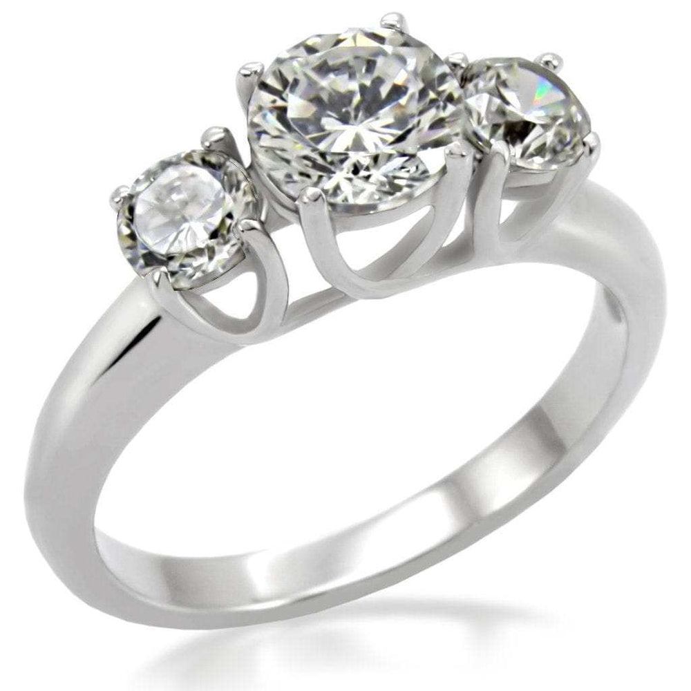 TK004 - High polished (no plating) Stainless Steel Ring with AAA Grade CZ in Clear - Alamode - Flyclothing LLC