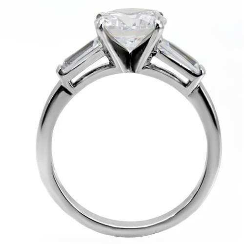 TK005 - High polished (no plating) Stainless Steel Ring with AAA Grade CZ in Clear - Alamode - Flyclothing LLC
