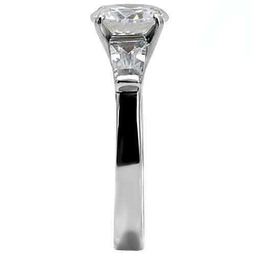 TK005 - High polished (no plating) Stainless Steel Ring with AAA Grade CZ in Clear - Alamode - Flyclothing LLC