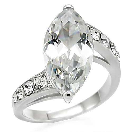 TK008 - High polished (no plating) Stainless Steel Ring with AAA Grade CZ in Clear - Alamode - Flyclothing LLC
