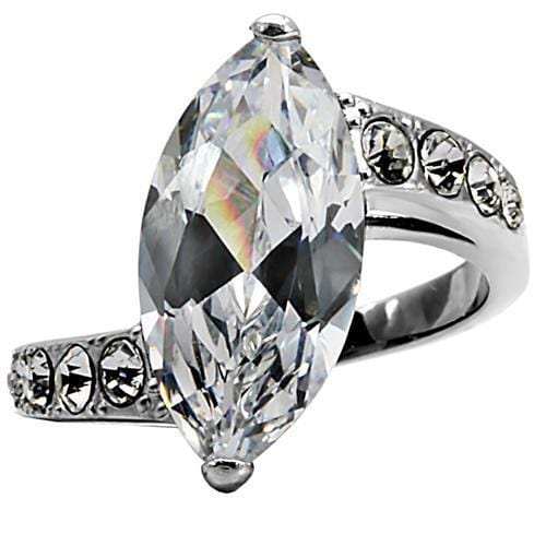 TK008 - High polished (no plating) Stainless Steel Ring with AAA Grade CZ in Clear - Alamode - Flyclothing LLC