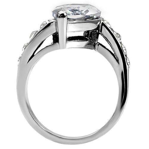 TK008 - High polished (no plating) Stainless Steel Ring with AAA Grade CZ in Clear - Alamode - Flyclothing LLC