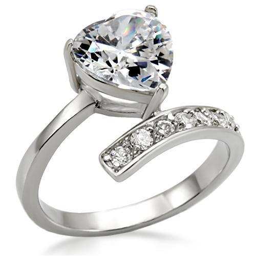 TK009 - High-Polished Stainless Steel Ring with AAA Grade CZ in Clear - Alamode - Flyclothing LLC