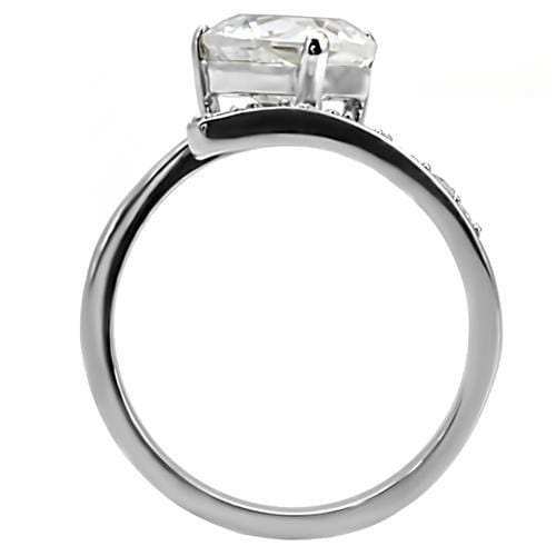 TK009 - High-Polished Stainless Steel Ring with AAA Grade CZ in Clear - Alamode - Flyclothing LLC
