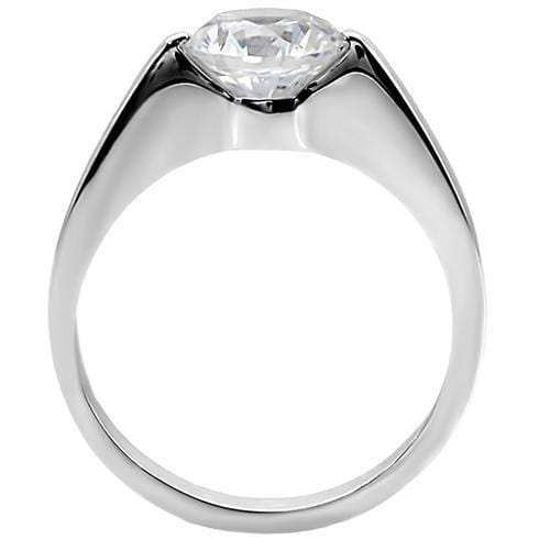 TK012 - High polished (no plating) Stainless Steel Ring with AAA Grade CZ in Clear - Alamode - Flyclothing LLC
