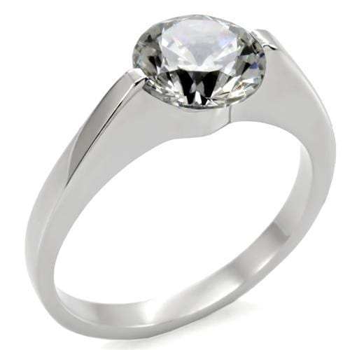TK012 - High polished (no plating) Stainless Steel Ring with AAA Grade CZ in Clear - Alamode - Flyclothing LLC