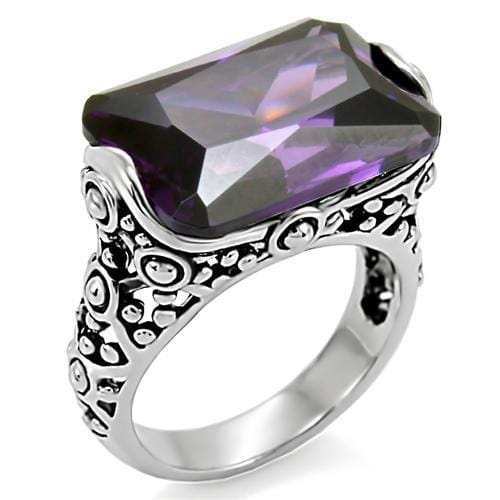 TK015 - High polished (no plating) Stainless Steel Ring with AAA Grade CZ in Amethyst - Alamode - Flyclothing LLC