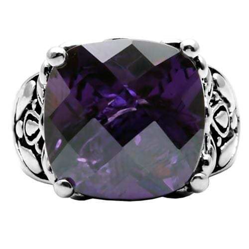 TK016 - High polished (no plating) Stainless Steel Ring with AAA Grade CZ in Amethyst - Alamode - Flyclothing LLC