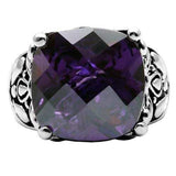 TK016 - High polished (no plating) Stainless Steel Ring with AAA Grade CZ in Amethyst - Alamode - Flyclothing LLC