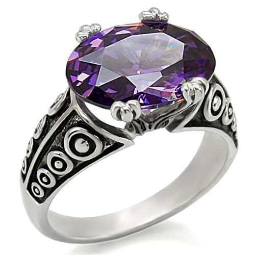 TK017 - High polished (no plating) Stainless Steel Ring with AAA Grade CZ in Amethyst - Alamode - Flyclothing LLC