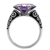 TK017 - High polished (no plating) Stainless Steel Ring with AAA Grade CZ in Amethyst - Alamode - Flyclothing LLC