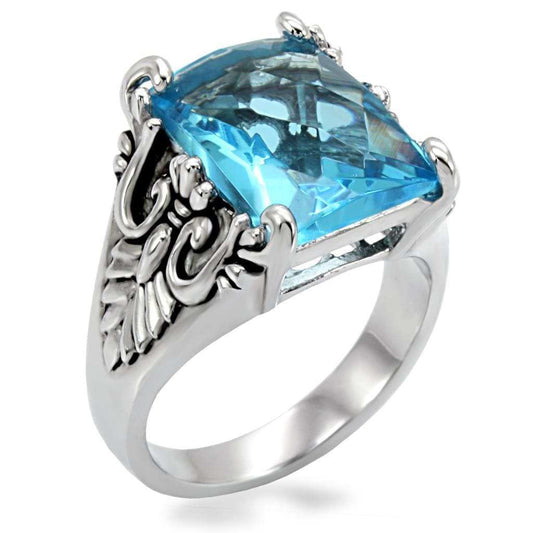 TK021 - High polished (no plating) Stainless Steel Ring with Synthetic Synthetic Glass in Sea Blue - Alamode - Flyclothing LLC