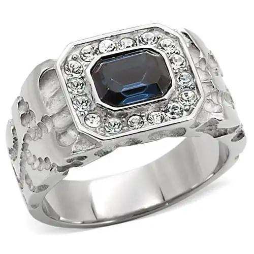 TK02210 - High polished (no plating) Stainless Steel Ring with Top Grade Crystal in Montana - Alamode - Flyclothing LLC