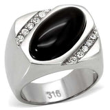 TK02214 - High polished (no plating) Stainless Steel Ring with Semi-Precious Agate in Jet - Alamode - Flyclothing LLC