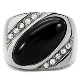 TK02214 - High polished (no plating) Stainless Steel Ring with Semi-Precious Agate in Jet - Alamode - Flyclothing LLC
