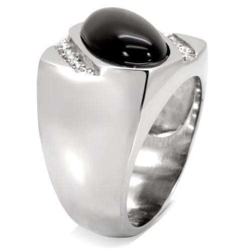 TK02214 - High polished (no plating) Stainless Steel Ring with Semi-Precious Agate in Jet - Alamode - Flyclothing LLC