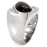 TK02214 - High polished (no plating) Stainless Steel Ring with Semi-Precious Agate in Jet - Alamode - Flyclothing LLC
