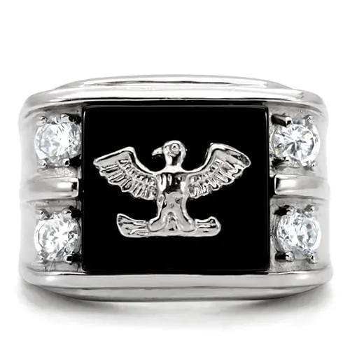 TK02221 - High polished (no plating) Stainless Steel Ring with Semi-Precious Agate in Jet - Alamode - Flyclothing LLC
