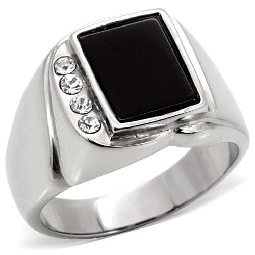 TK02225 - High polished (no plating) Stainless Steel Ring with Semi-Precious Agate in Jet - Alamode - Flyclothing LLC