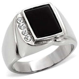 TK02225 - High polished (no plating) Stainless Steel Ring with Semi-Precious Agate in Jet - Alamode - Flyclothing LLC