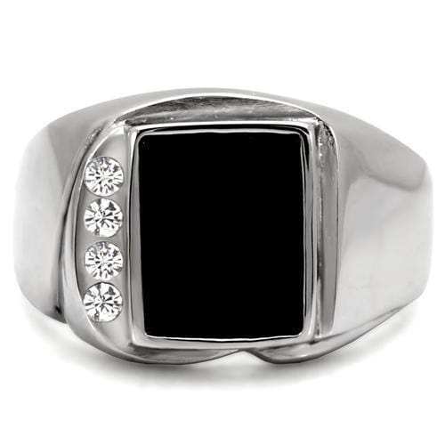 TK02225 - High polished (no plating) Stainless Steel Ring with Semi-Precious Agate in Jet - Alamode - Flyclothing LLC