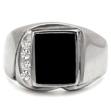 TK02225 - High polished (no plating) Stainless Steel Ring with Semi-Precious Agate in Jet - Alamode - Flyclothing LLC