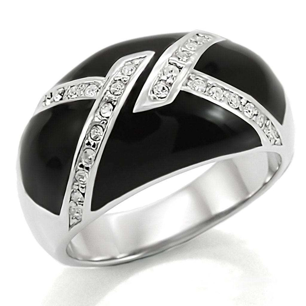 TK022 - High polished (no plating) Stainless Steel Ring with Top Grade Crystal in Clear - Alamode - Flyclothing LLC