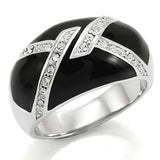 TK022 - High polished (no plating) Stainless Steel Ring with Top Grade Crystal in Clear - Alamode - Flyclothing LLC