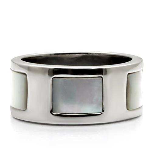 TK043 - High polished (no plating) Stainless Steel Ring with Precious Stone Conch in White - Alamode - Flyclothing LLC