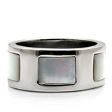 TK043 - High polished (no plating) Stainless Steel Ring with Precious Stone Conch in White - Alamode - Flyclothing LLC