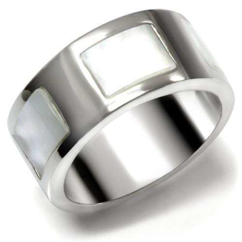TK043 - High polished (no plating) Stainless Steel Ring with Precious Stone Conch in White - Alamode - Flyclothing LLC