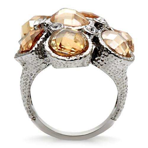TK044 - High polished (no plating) Stainless Steel Ring with AAA Grade CZ in Champagne - Alamode - Flyclothing LLC