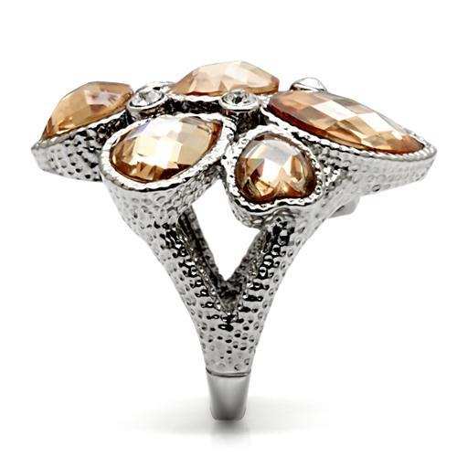 TK044 - High polished (no plating) Stainless Steel Ring with AAA Grade CZ in Champagne - Alamode - Flyclothing LLC