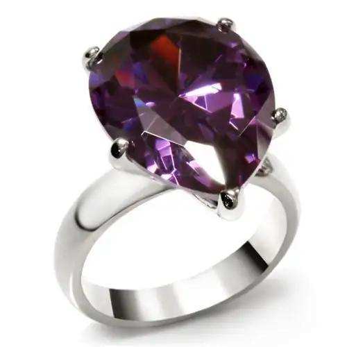 TK045 - High polished (no plating) Stainless Steel Ring with AAA Grade CZ in Amethyst - Alamode - Flyclothing LLC