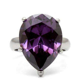 TK045 - High polished (no plating) Stainless Steel Ring with AAA Grade CZ in Amethyst - Alamode - Flyclothing LLC