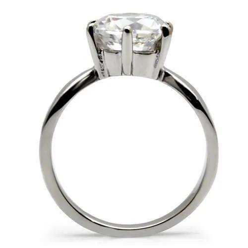 TK046 - High polished (no plating) Stainless Steel Ring with AAA Grade CZ in Clear - Alamode - Flyclothing LLC