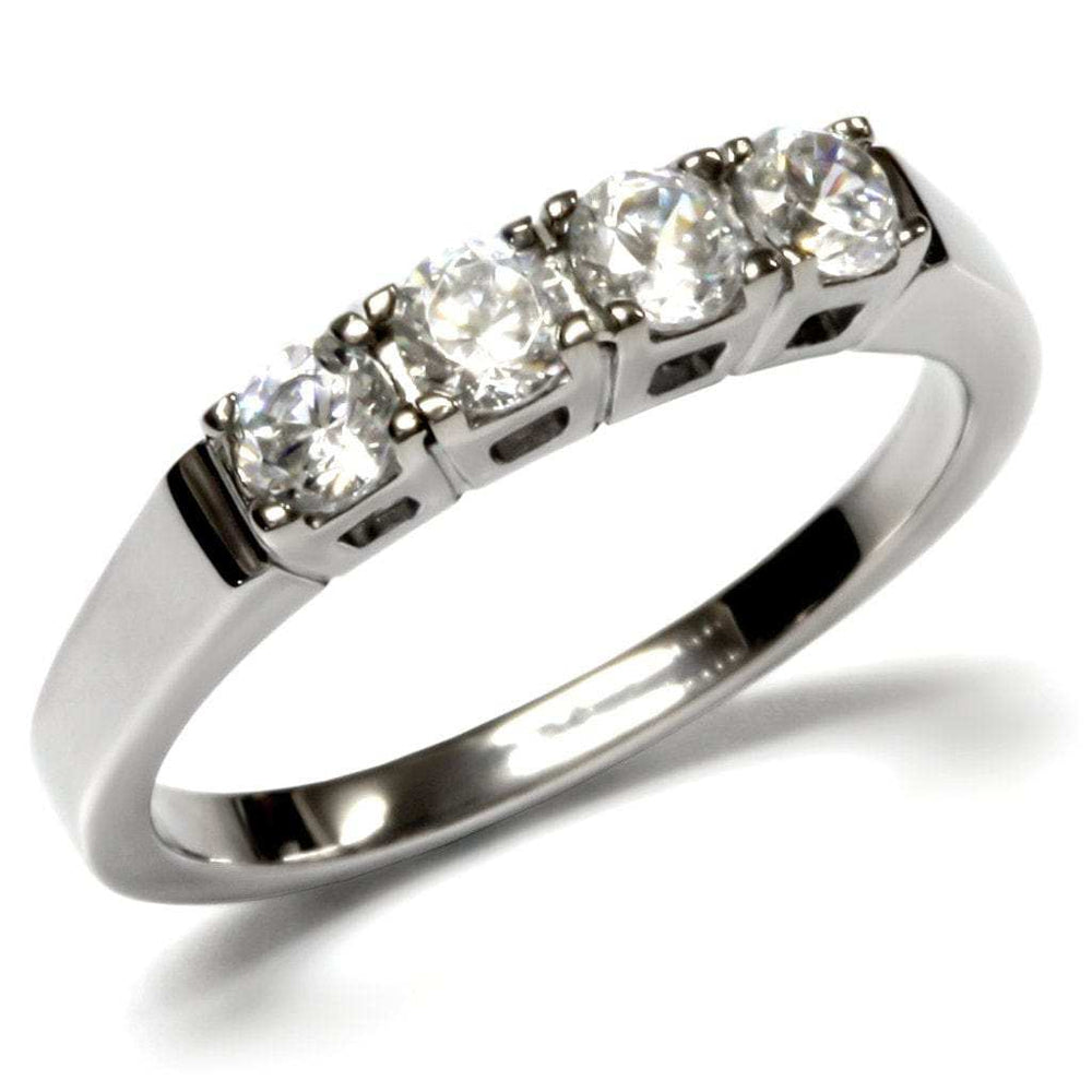 TK047 - High polished (no plating) Stainless Steel Ring with AAA Grade CZ in Clear - Alamode - Flyclothing LLC