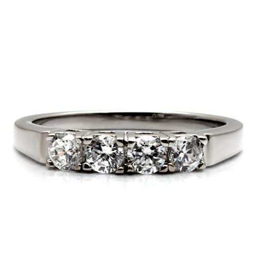 TK047 - High polished (no plating) Stainless Steel Ring with AAA Grade CZ in Clear - Alamode - Flyclothing LLC
