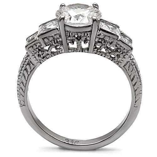 TK057 - High polished (no plating) Stainless Steel Ring with AAA Grade CZ in Clear - Alamode - Flyclothing LLC