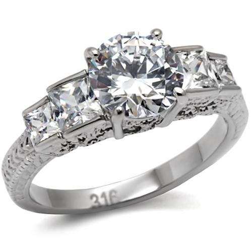 TK057 - High polished (no plating) Stainless Steel Ring with AAA Grade CZ in Clear - Alamode - Flyclothing LLC