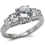 TK057 - High polished (no plating) Stainless Steel Ring with AAA Grade CZ in Clear - Alamode - Flyclothing LLC