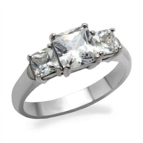 TK058 - High polished (no plating) Stainless Steel Ring with AAA Grade CZ in Clear - Alamode - Flyclothing LLC