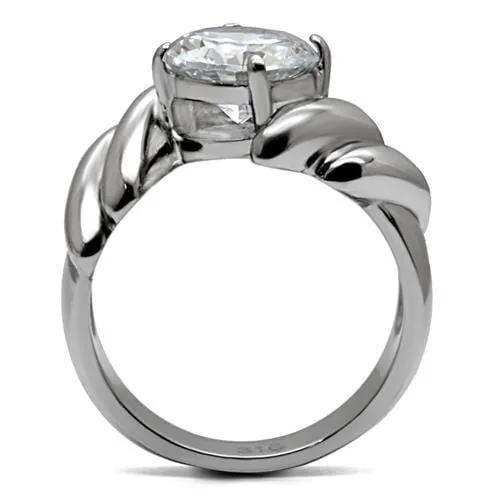 TK060 - High polished (no plating) Stainless Steel Ring with AAA Grade CZ in Clear - Alamode - Flyclothing LLC