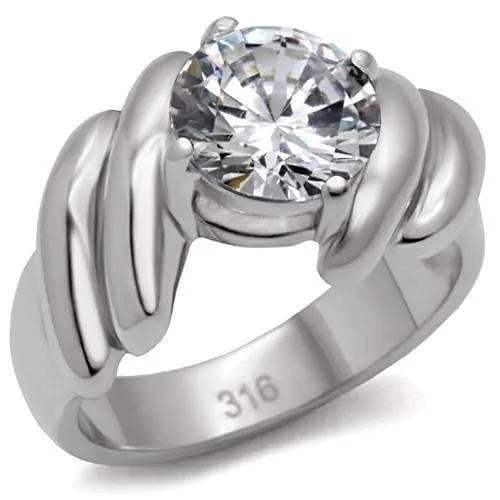 TK060 - High polished (no plating) Stainless Steel Ring with AAA Grade CZ in Clear - Alamode - Flyclothing LLC